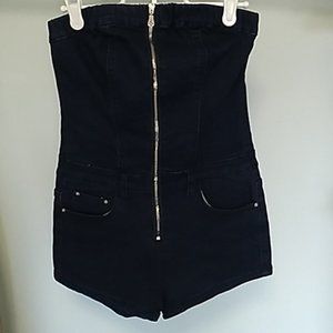 Meng Si Da Jeans shorts romper strap or strapless full zip upper